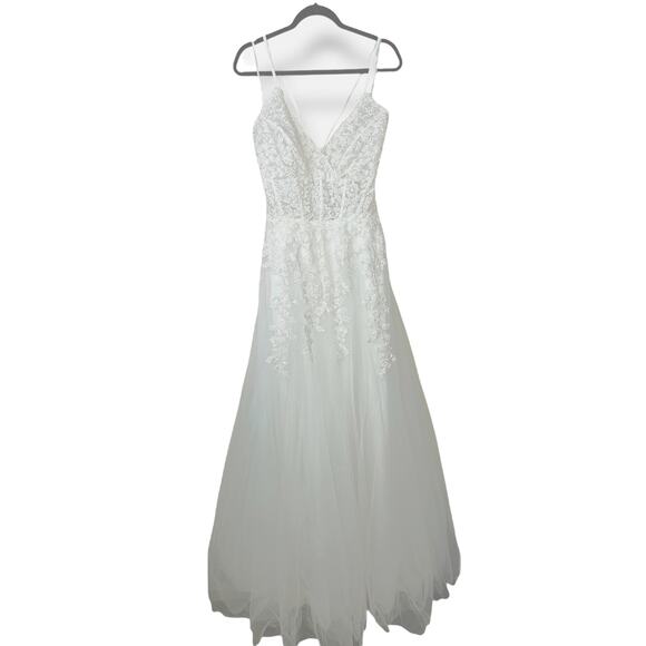 Lulus Bridal NWT Glorious Luxury White Sheer Tulle Embroidered Beaded Maxi Gown - Picture 2 of 10